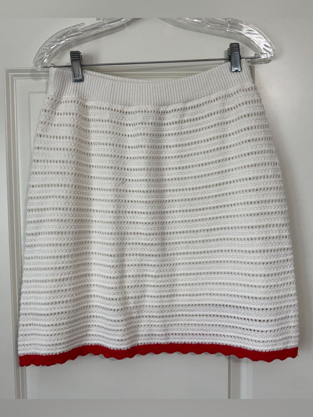 New FRNCH Paris Medium White Crochet Knit Mini Skirt ~ Cottagecore Boho Chic